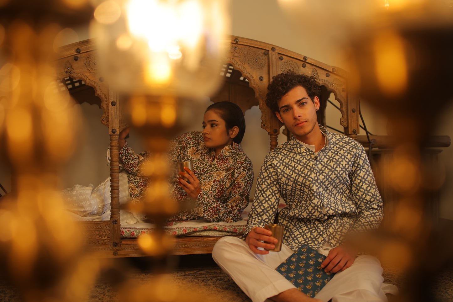 Block Printed Blue Color Jaal Quilted Jacket