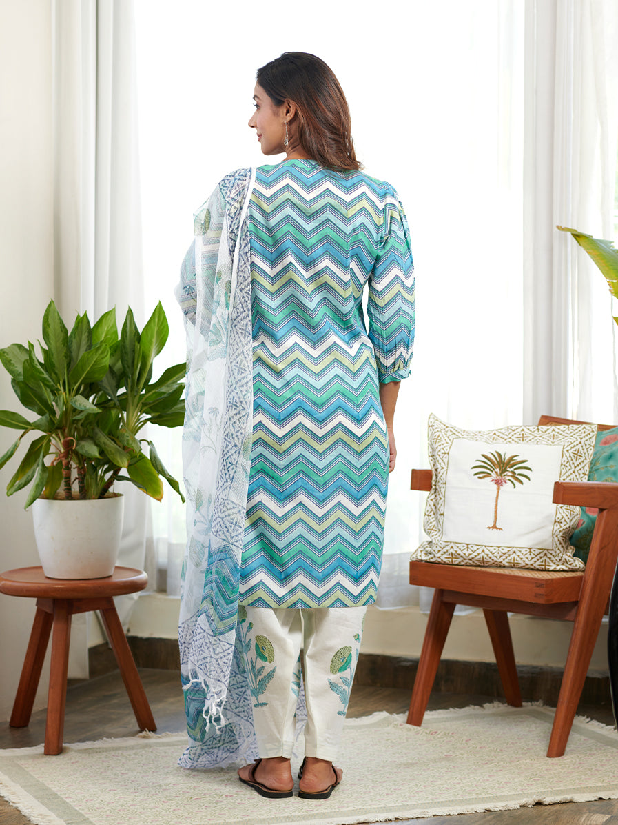 Roshni Zig Zag Block Print Kurta Set