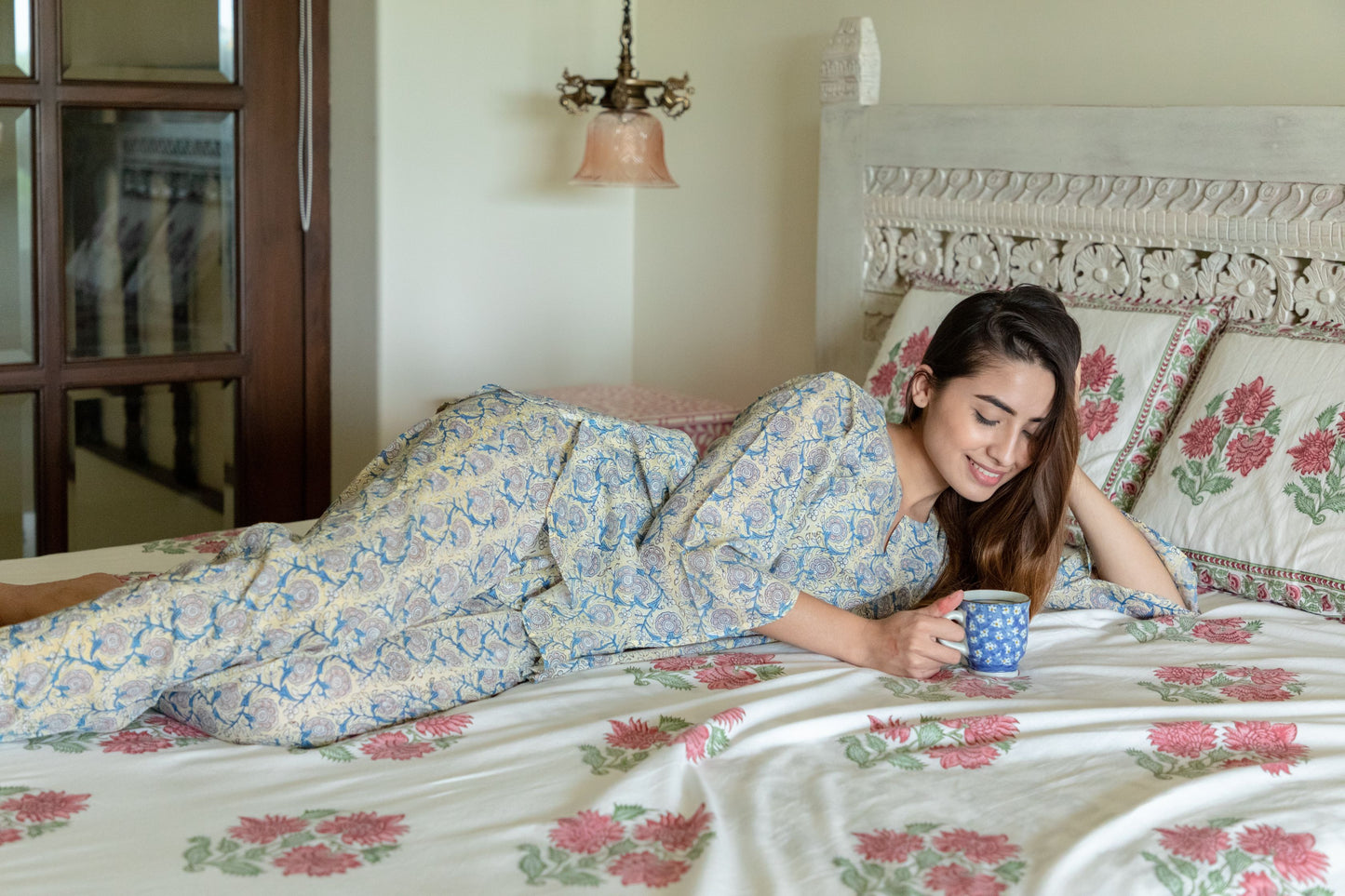 Yellow Floral Loungewear Kurta and Pyjama