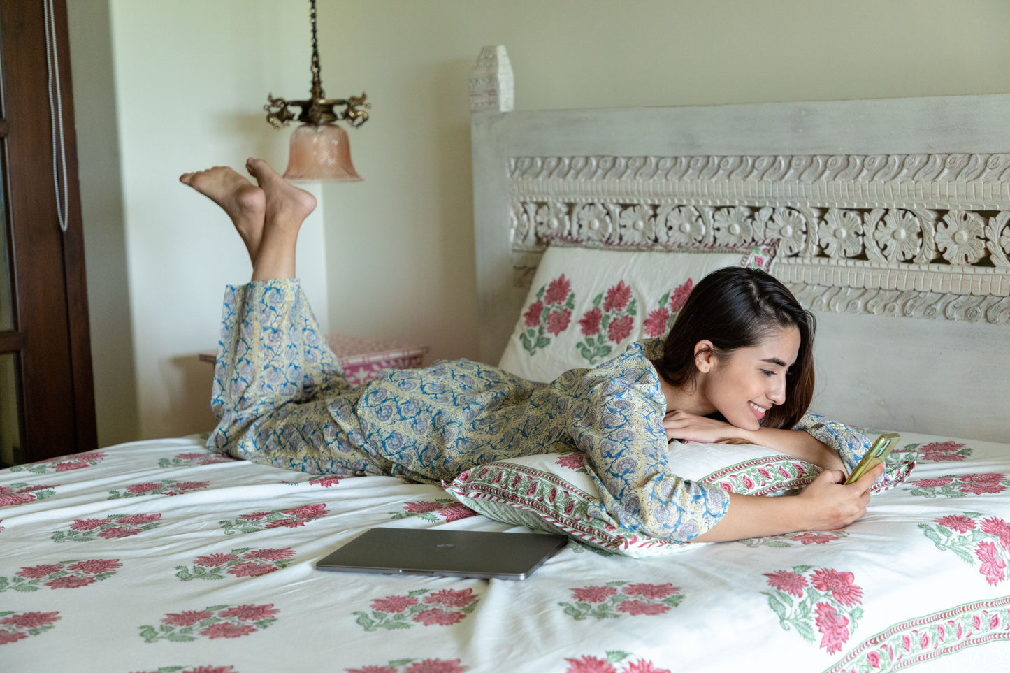 Yellow Floral Loungewear Kurta and Pyjama