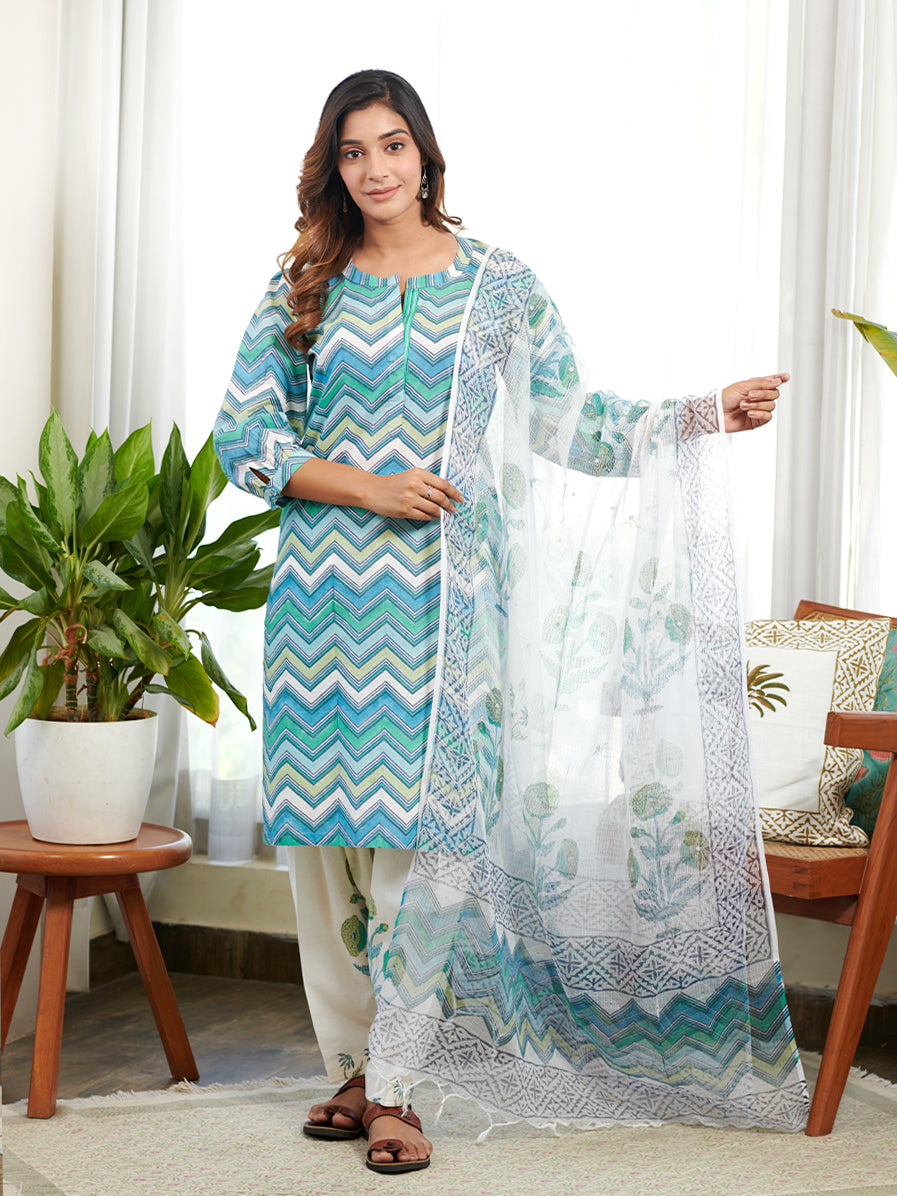 Roshni Zig Zag Block Print Kurta Set