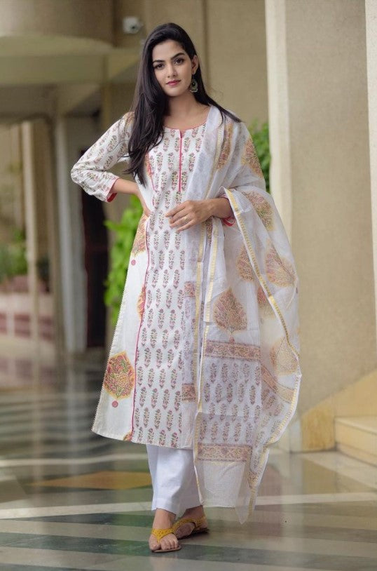 Hand Block Betel Printed Kurta & Dupatta