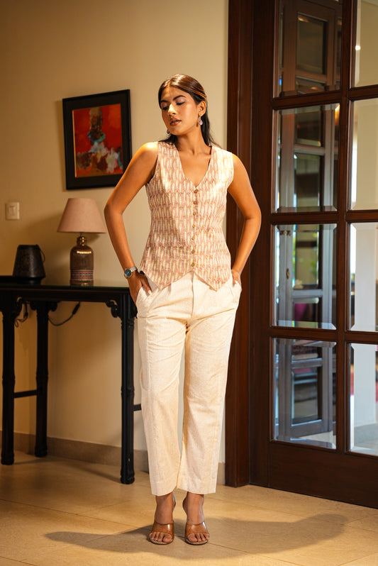 Aarna hand block printed vest coat and jaal print pant