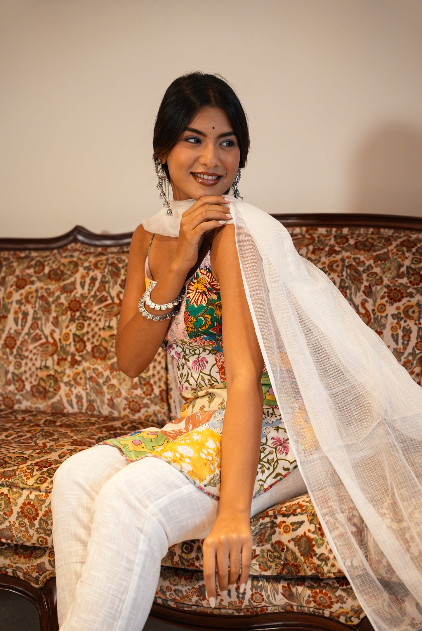 Gulzar hand block printed patchwork kurta and Dupatta Set