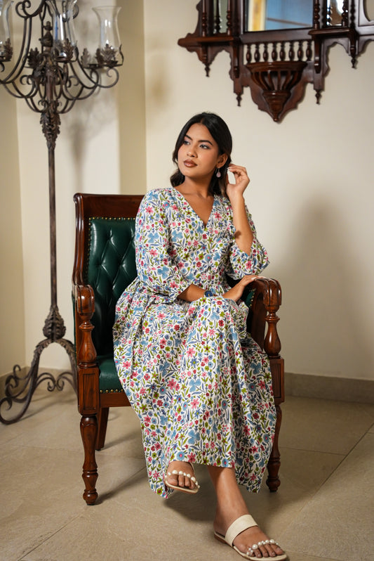 Hazel hand Block Printed Floral Dress