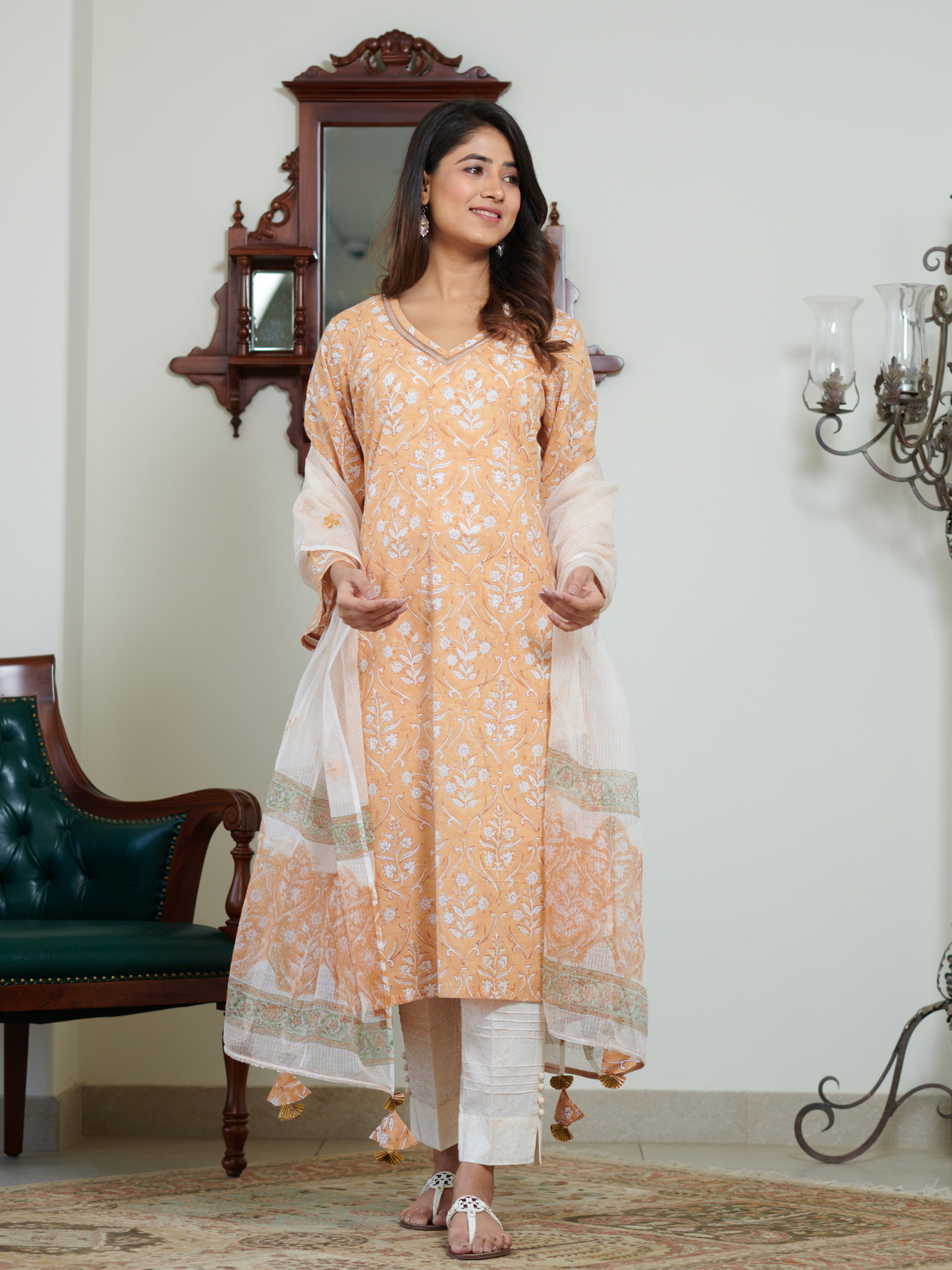 Saanvi Pastel Peach Buti Kurta Set