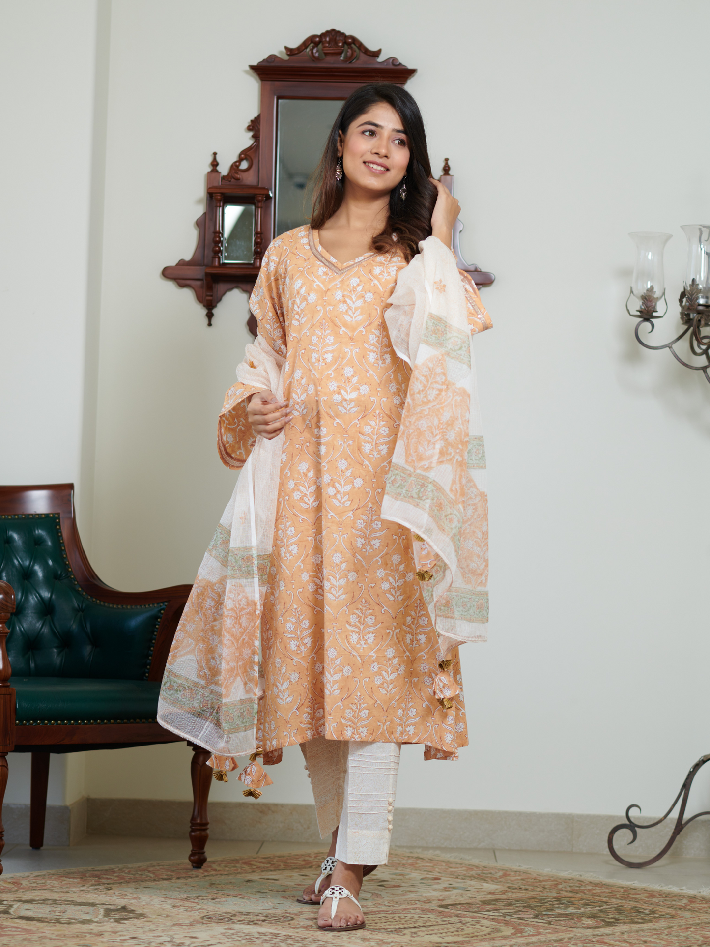 Saanvi Pastel Peach Buti Kurta Set