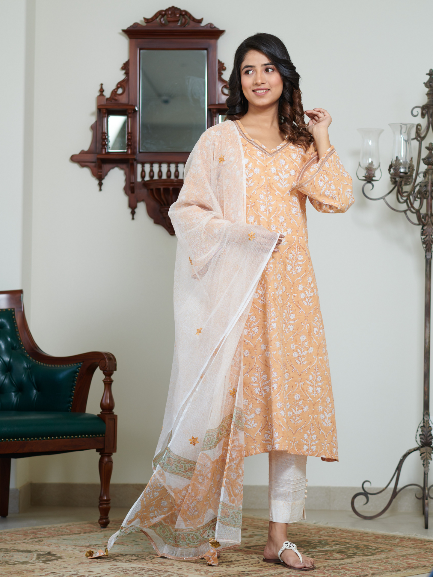 Saanvi Pastel Peach Buti Kurta Set