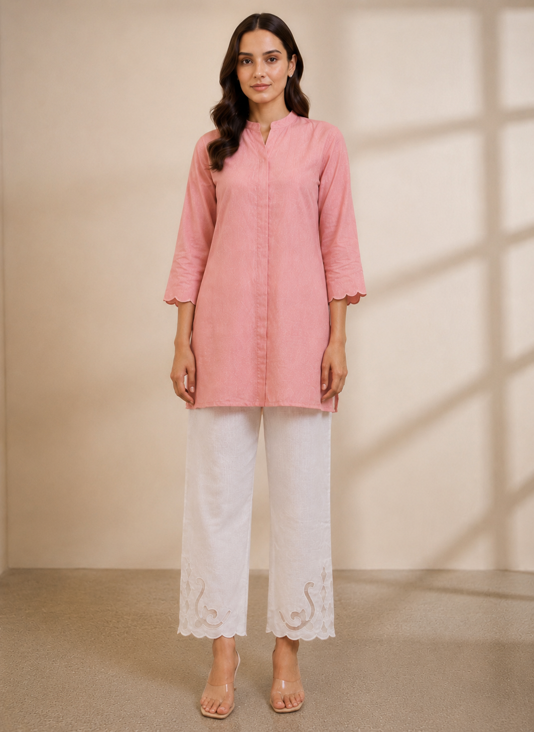 Comfortable Cotton Pants with Organza Scaleup Embroidery for Office & Casual wear