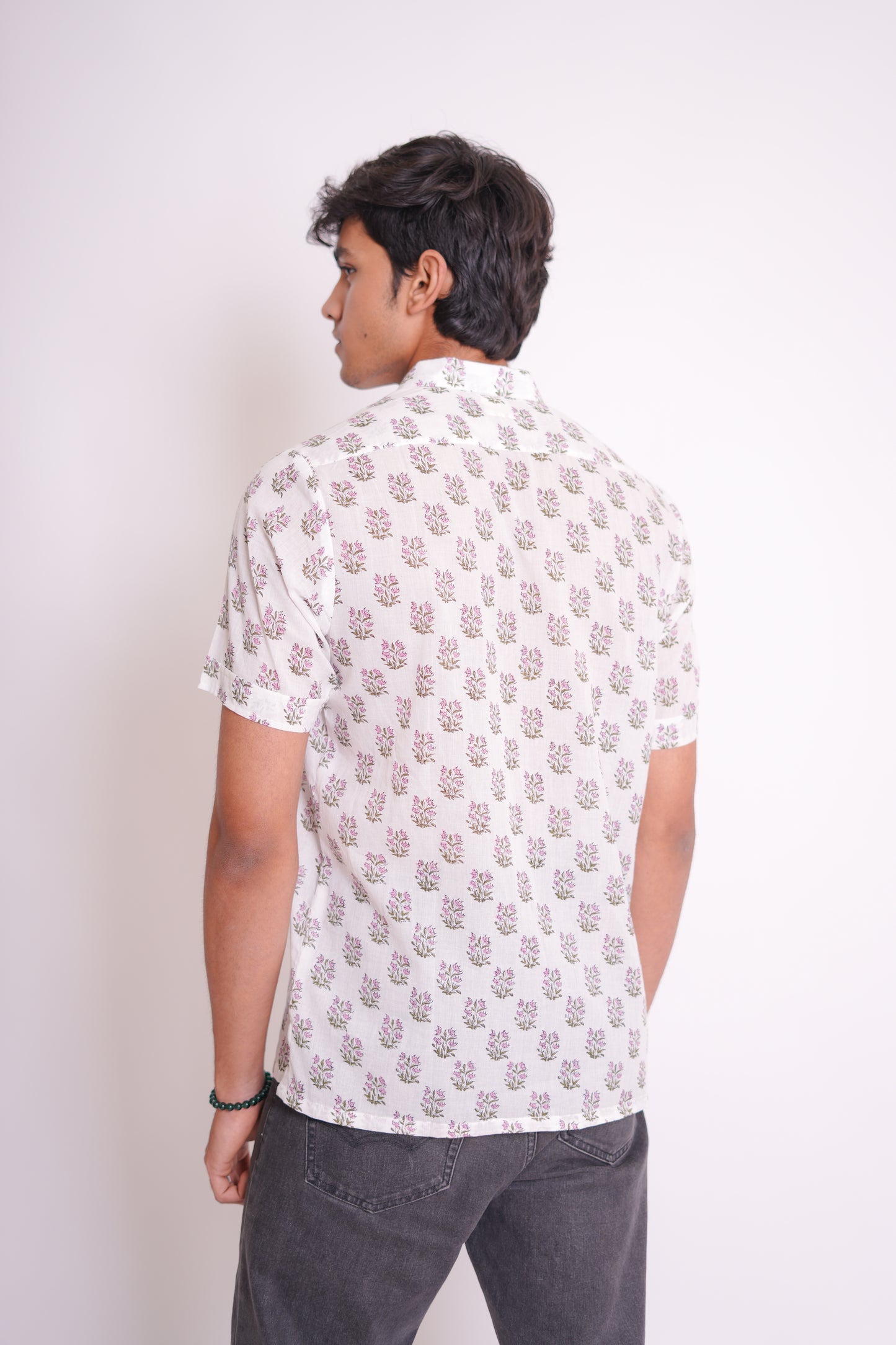 Pink Hand Block Printed Buti Shirt