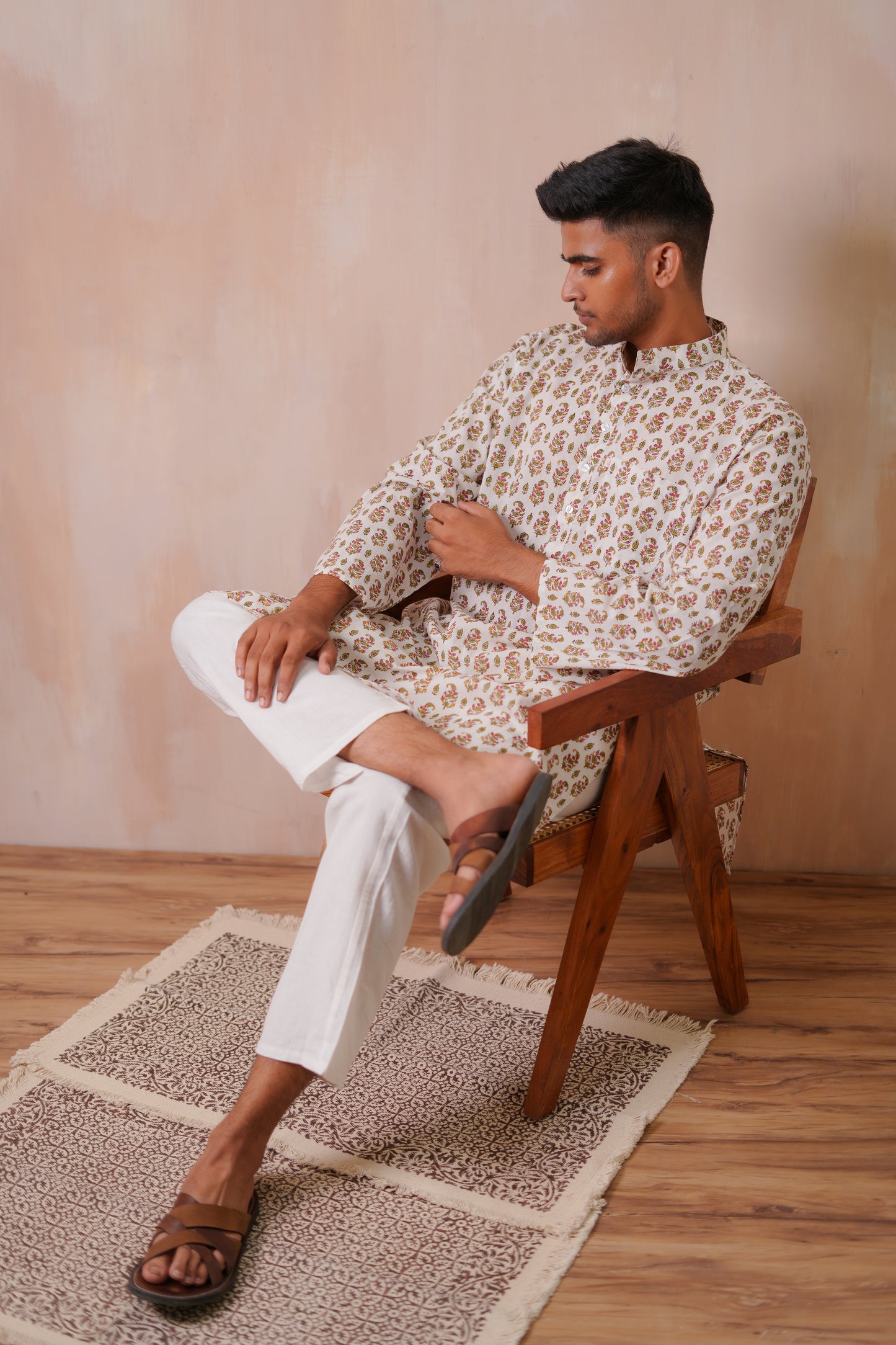 Blue Gladiolus Hand Block Printed Buti Kurta Set