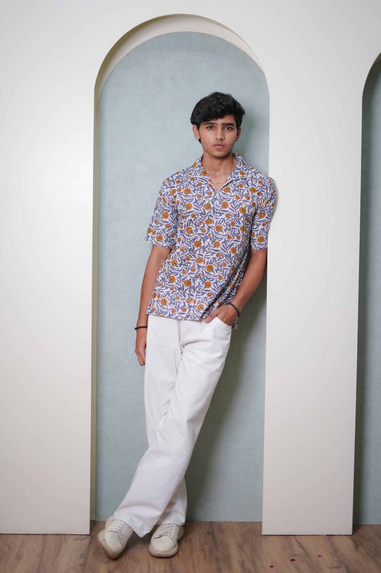 Raunak Blue Jaal Hand Block Printed Shirt