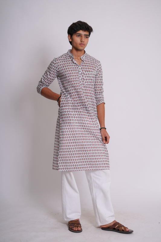 Red Paisley Hand Block Printed Buti Kurta Set