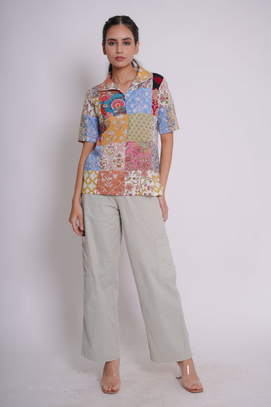 Nova Hand Block Printed Patch Work Top
