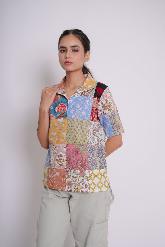 Nova Hand Block Printed Patch Work Top