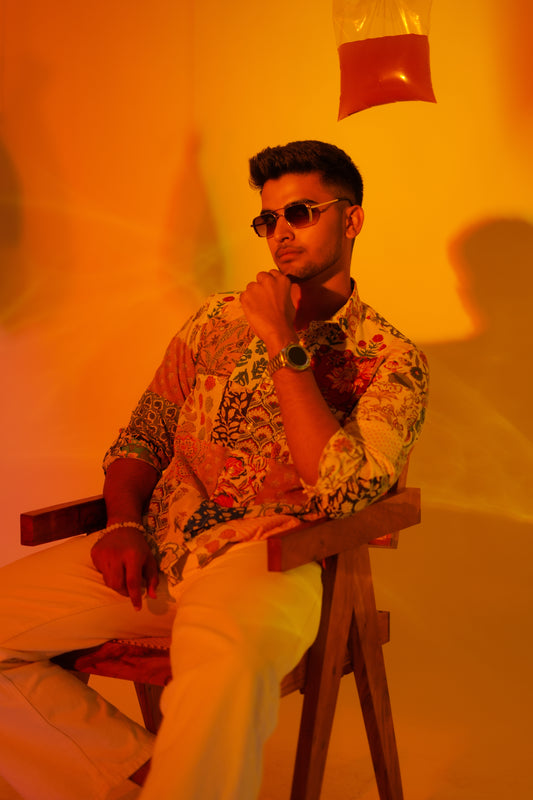 Samar Hand Block Printed Patch Work Full Sleeves Shirt