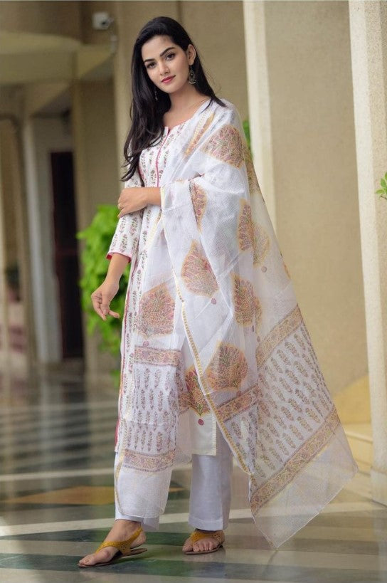Hand Block Betel Printed Kurta & Dupatta