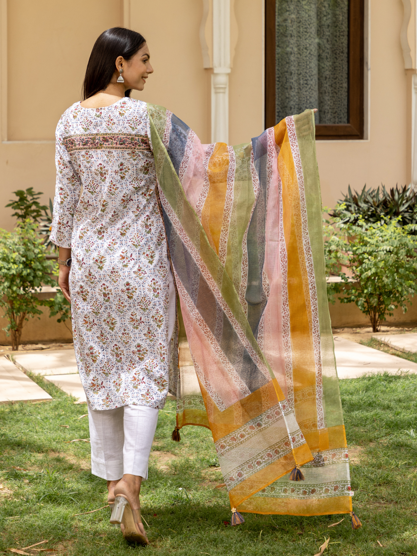 White Mehrab Butti Print Kurta Set