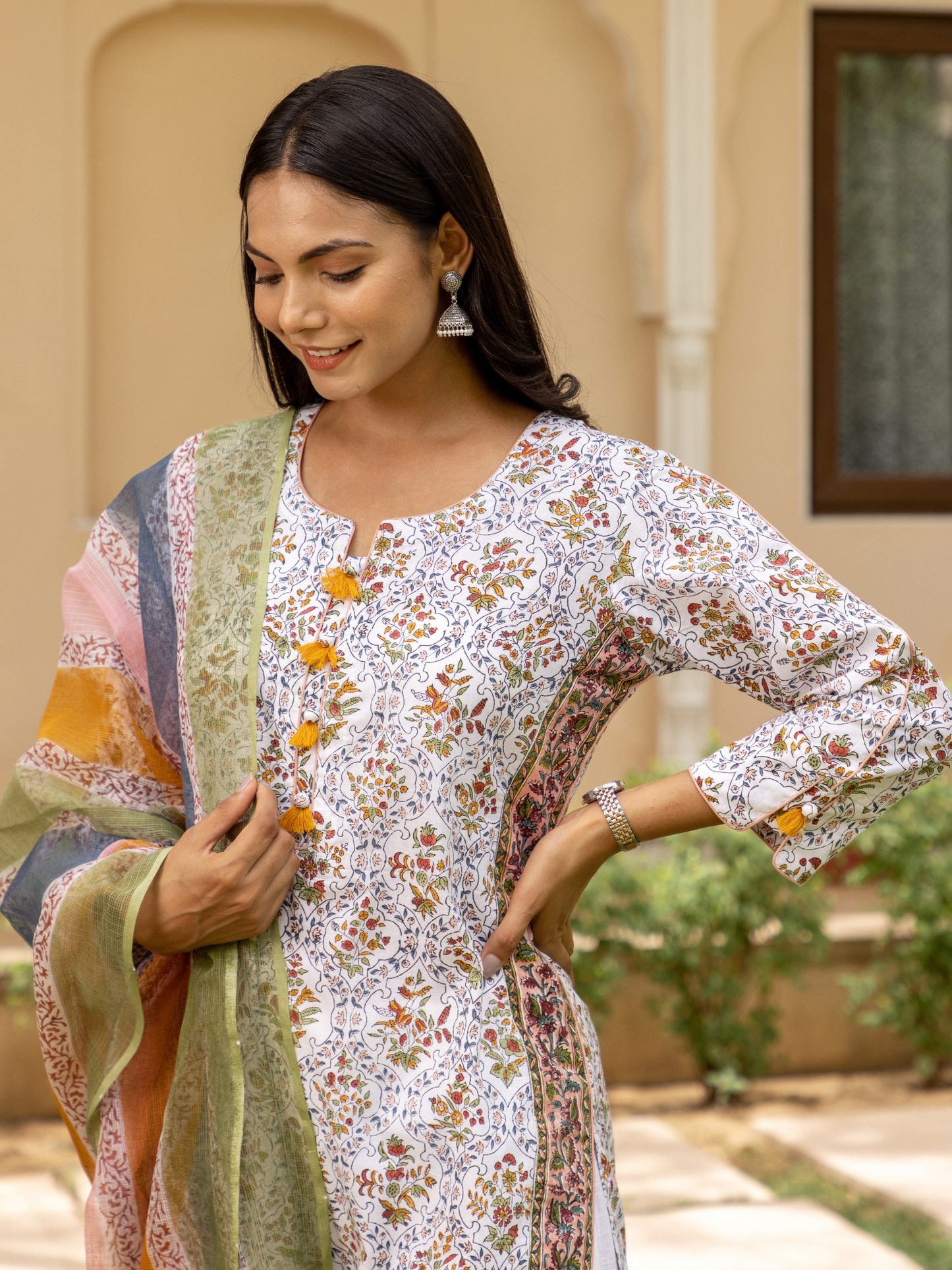 White Mehrab Butti Print Kurta Set