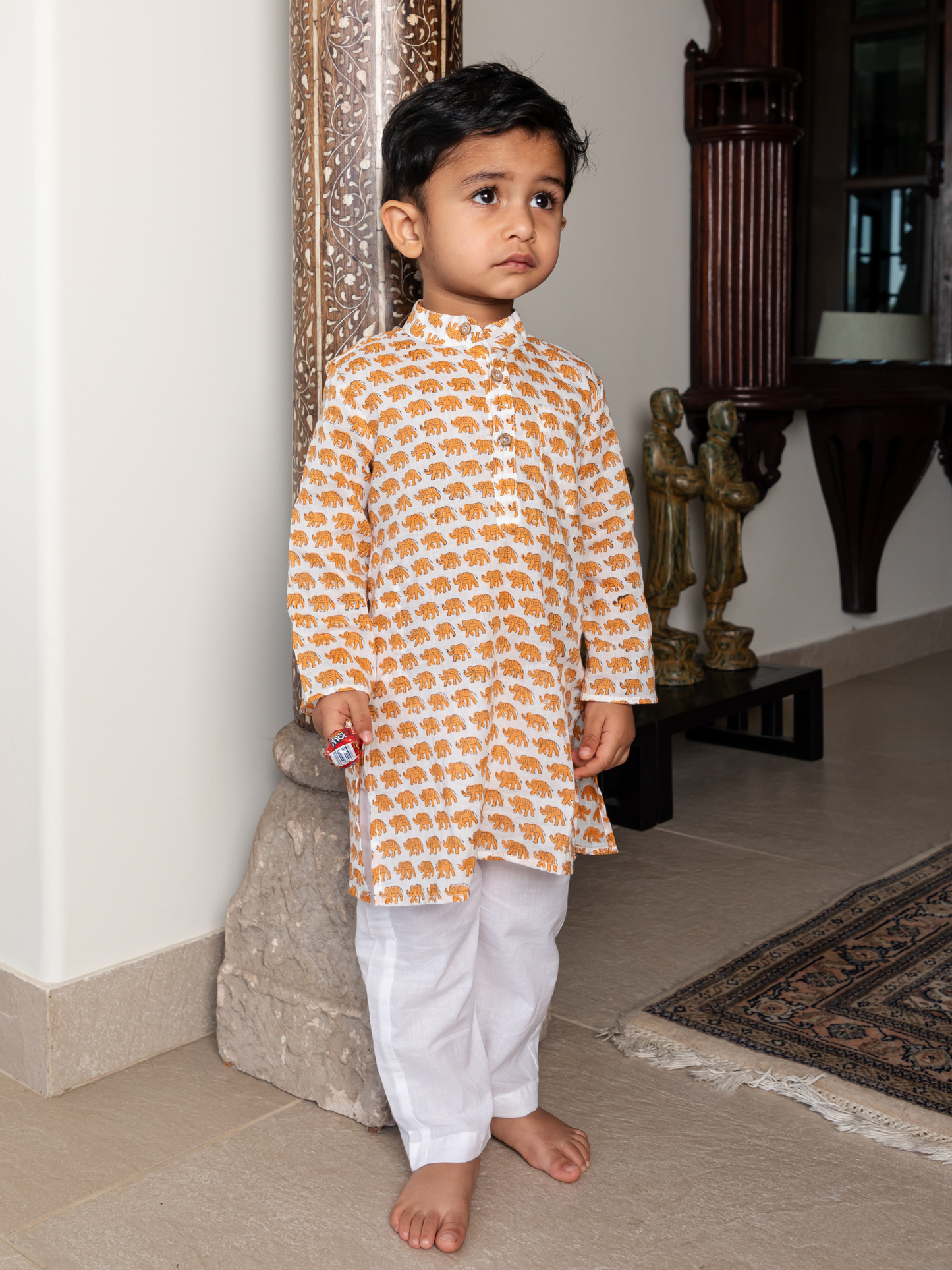 Elephant Hand Block Buti Print Kurta & Pajama Set