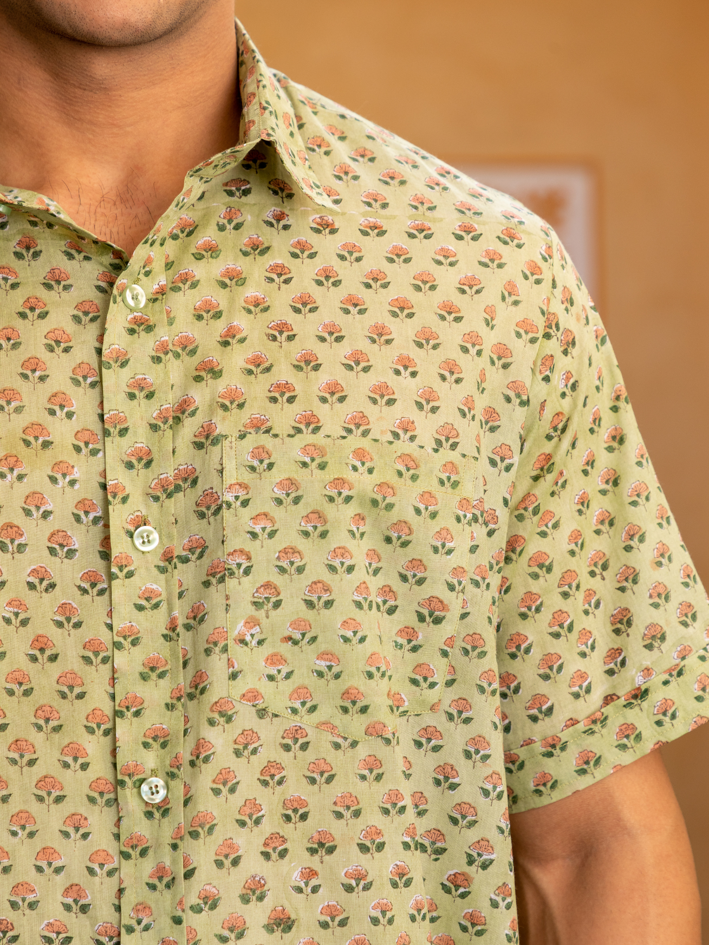 Lite Green Block Printed Buti Floral Shirt