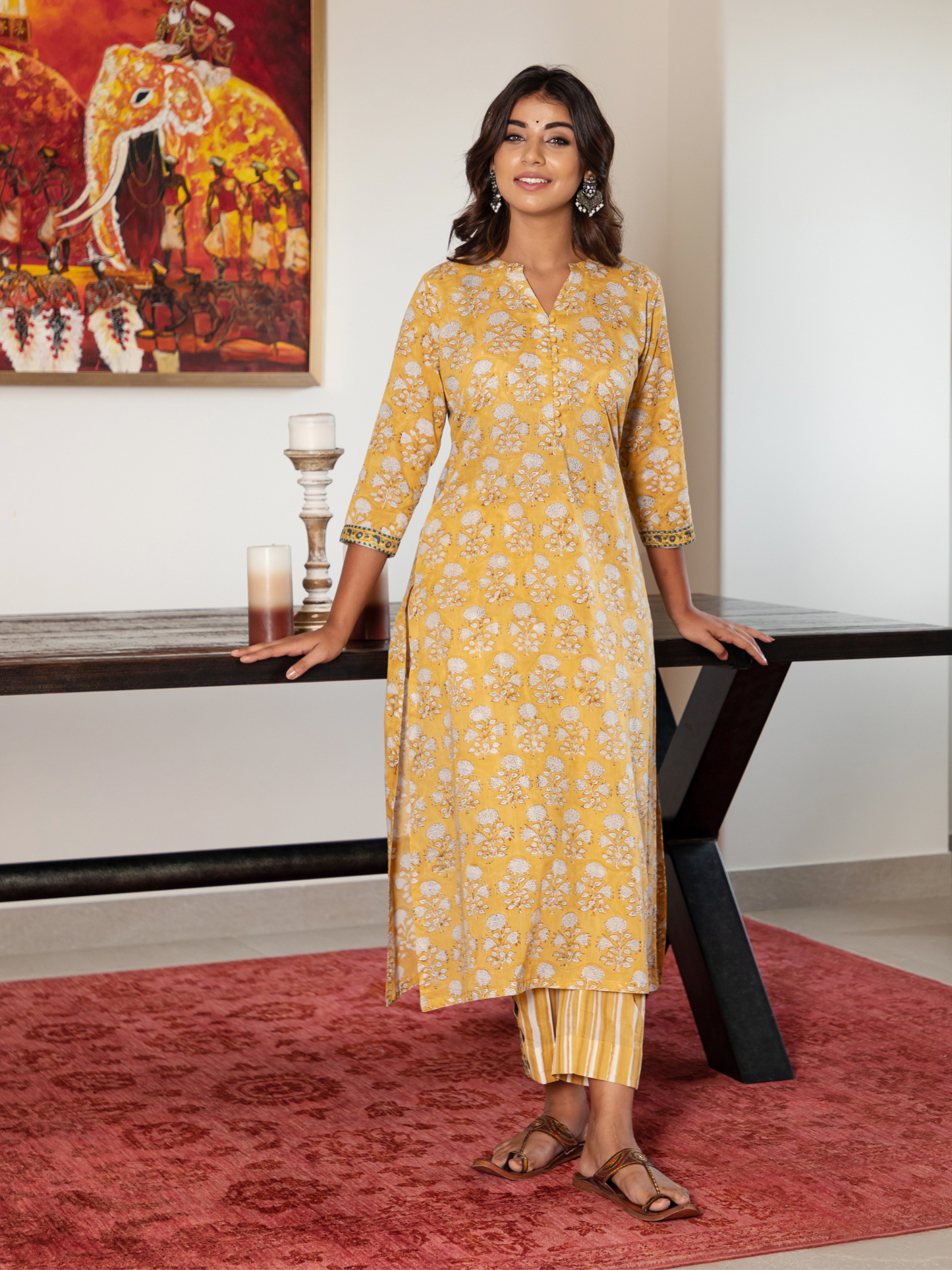 Yellow Dandelion Floral Print Kurta & Pant Set