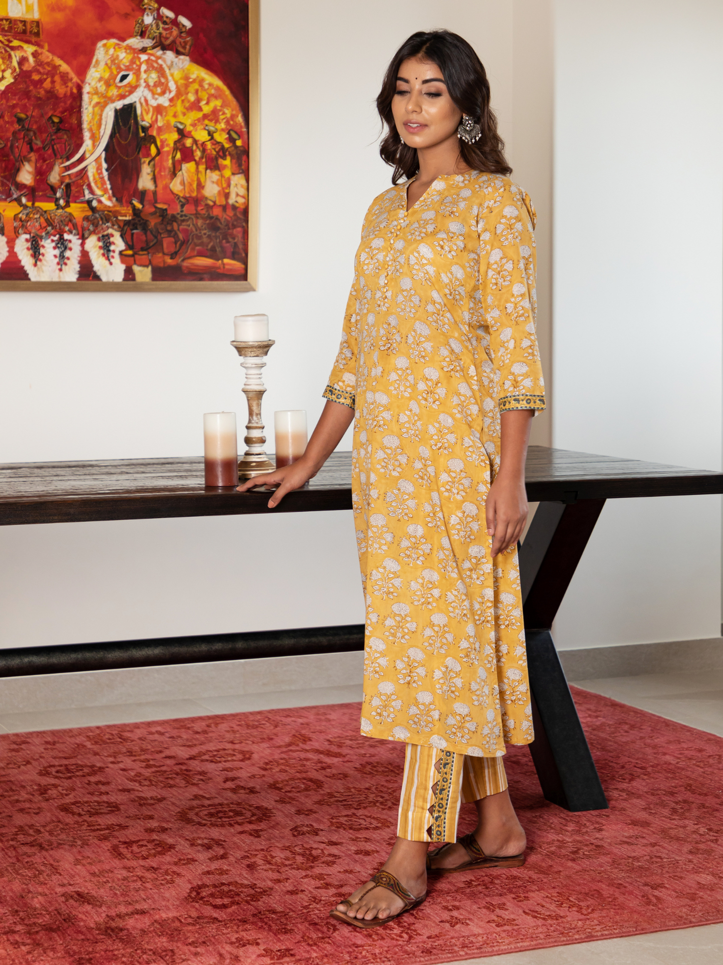 Yellow Dandelion Floral Print Kurta & Pant Set