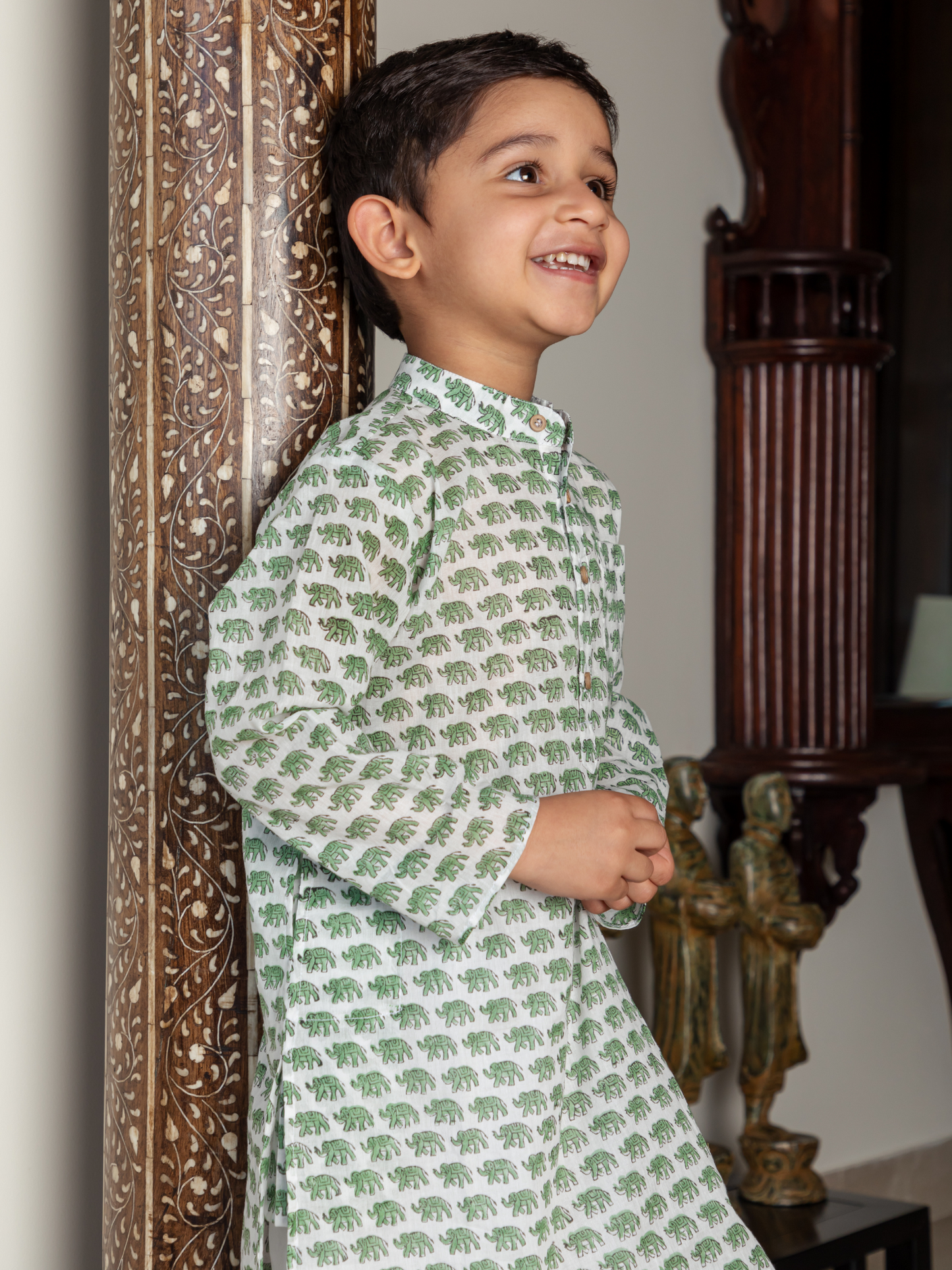 Elephant Hand Block Buti Print Kurta & Pajama Set