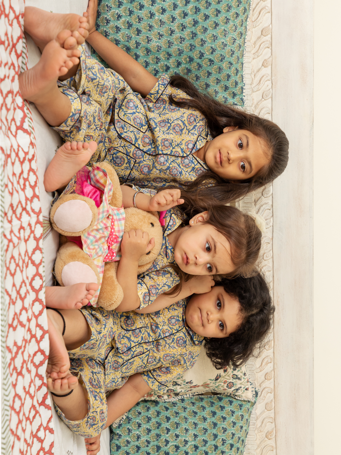 Yellow Floral Jaal Nightwear Set for Girl