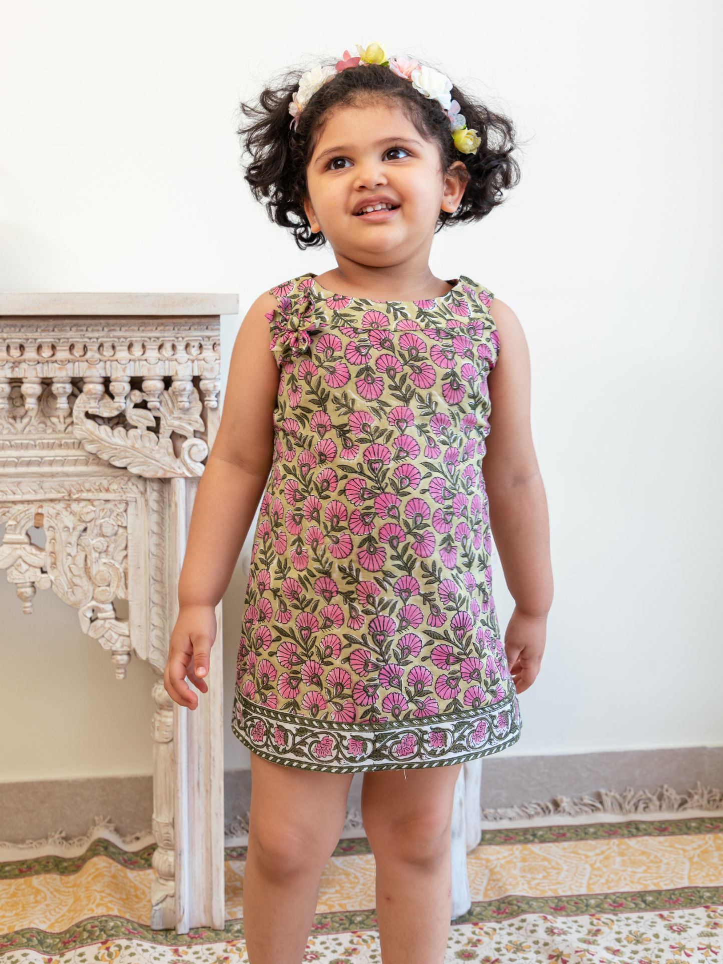 Pink Floral Hand Block Print Jaal Frock