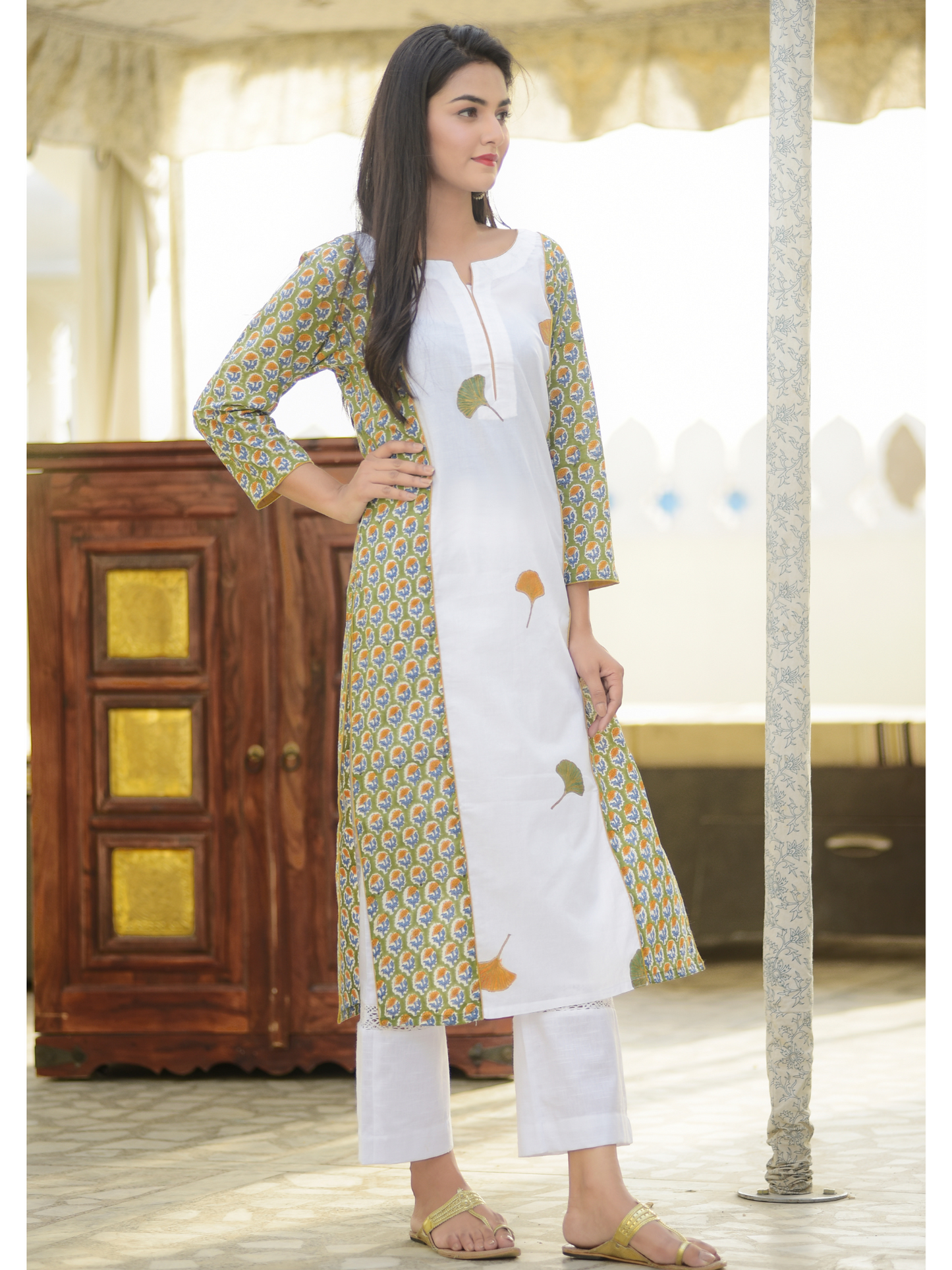 Hand Block Leaf Printed Kurta