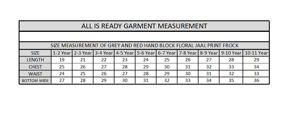 Grey and Red Hand Block Floral Jaal Print Frock