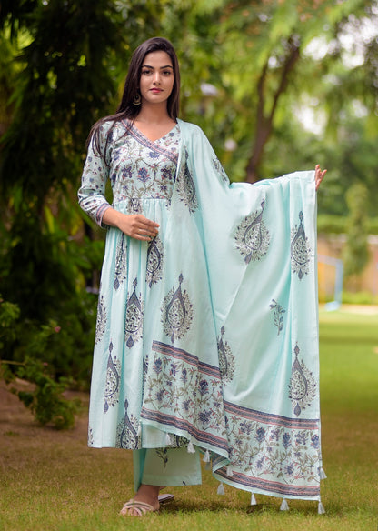 Mumtaz Angrakha Block Print Kurta Set