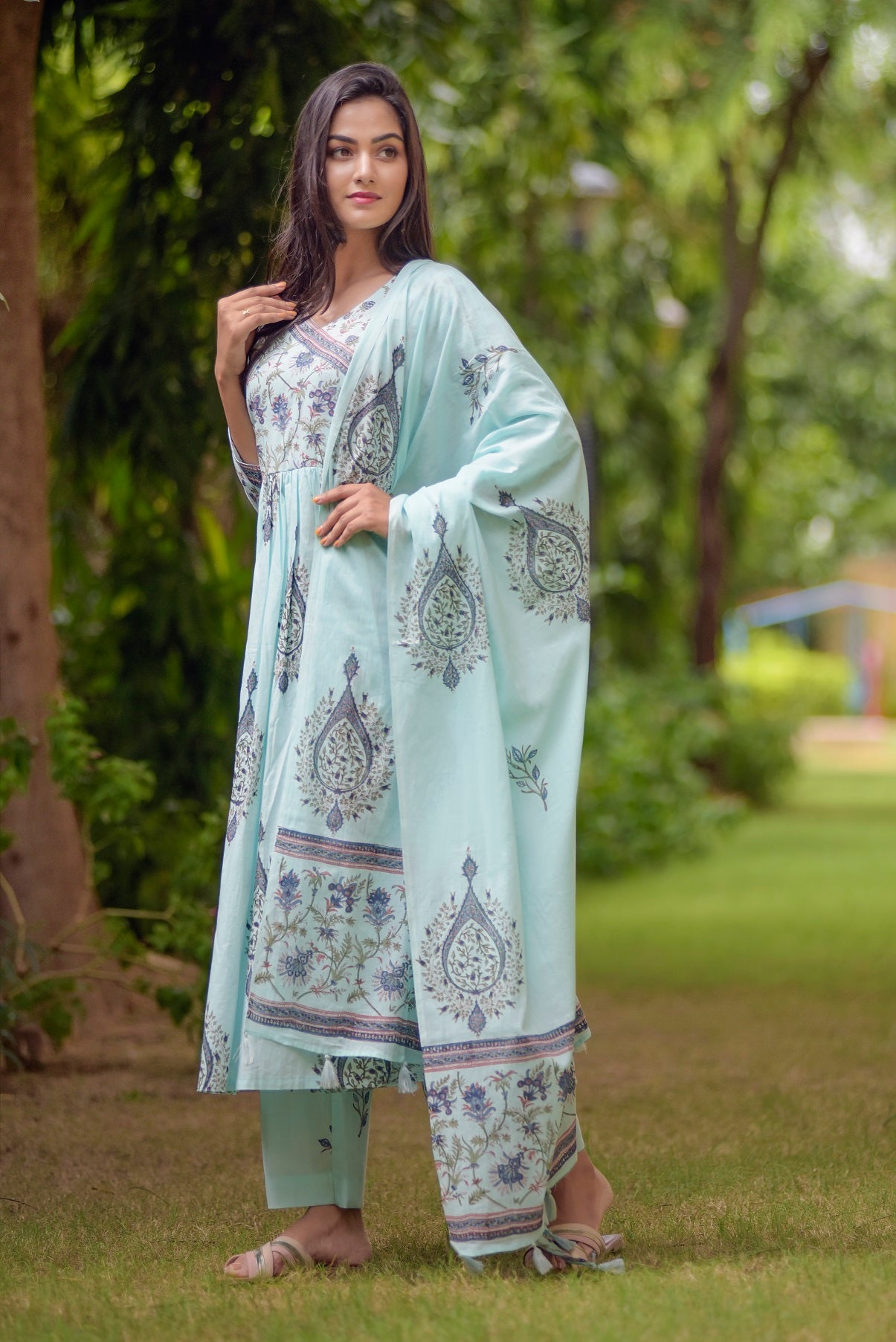 Mumtaz Angrakha Block Print Kurta Set