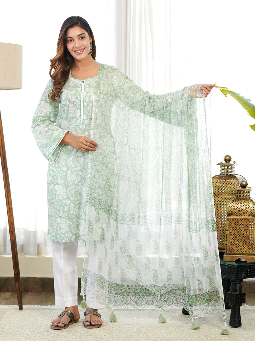 Taabir Mint Green Jaal Kurta Set