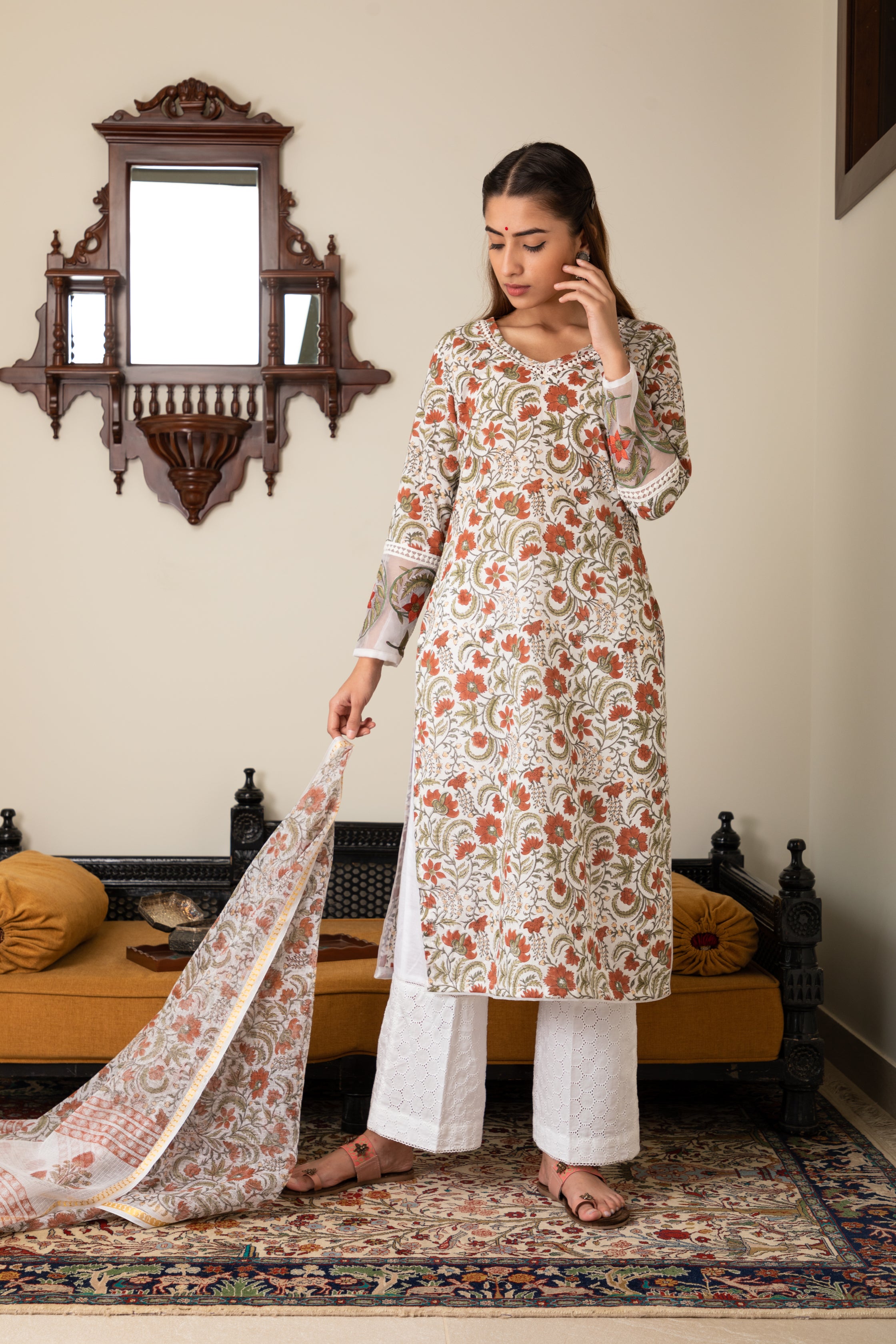 Rust Resham Baagh Collection Kurta Set