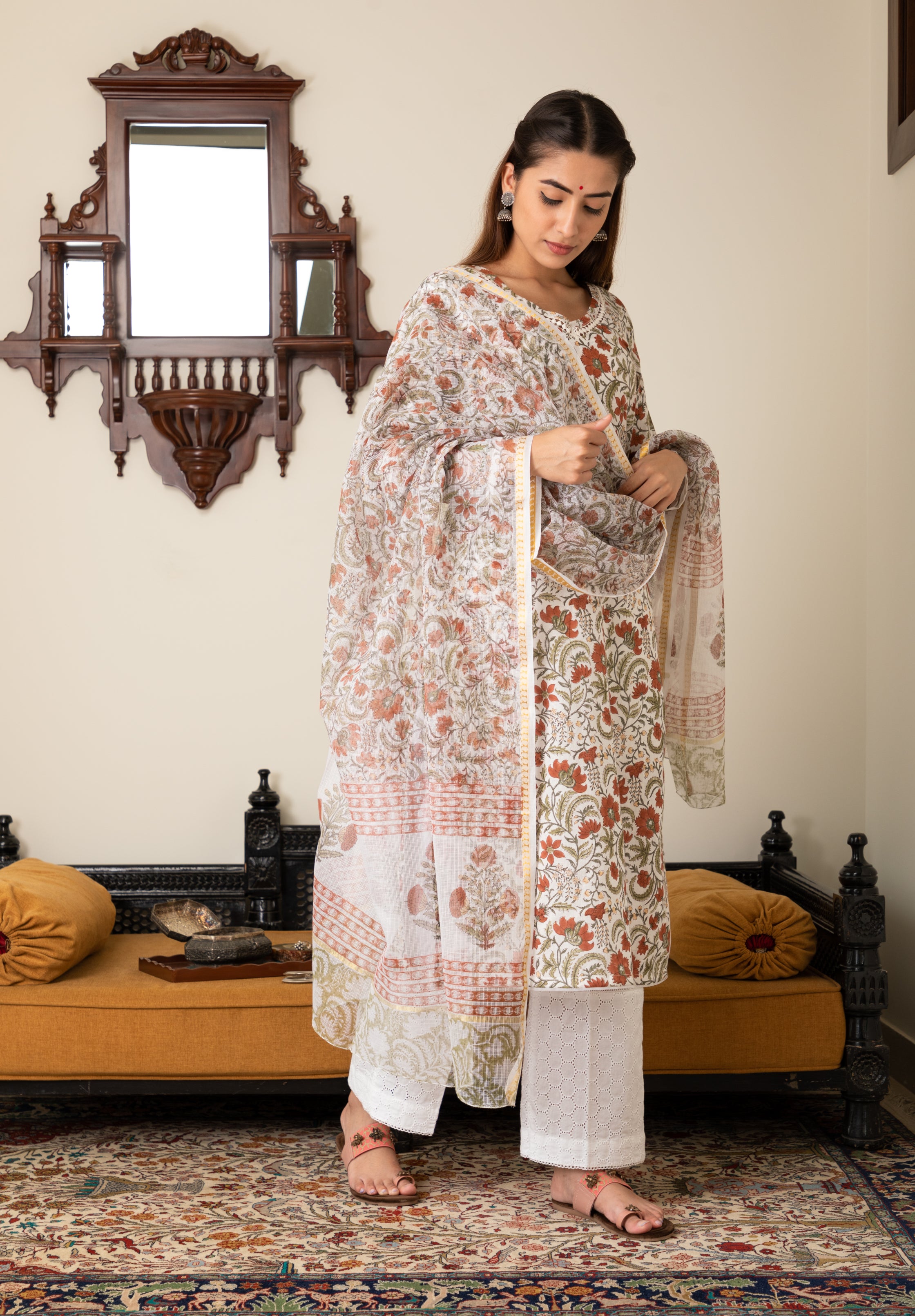 Rust Resham Baagh Collection Kurta Set