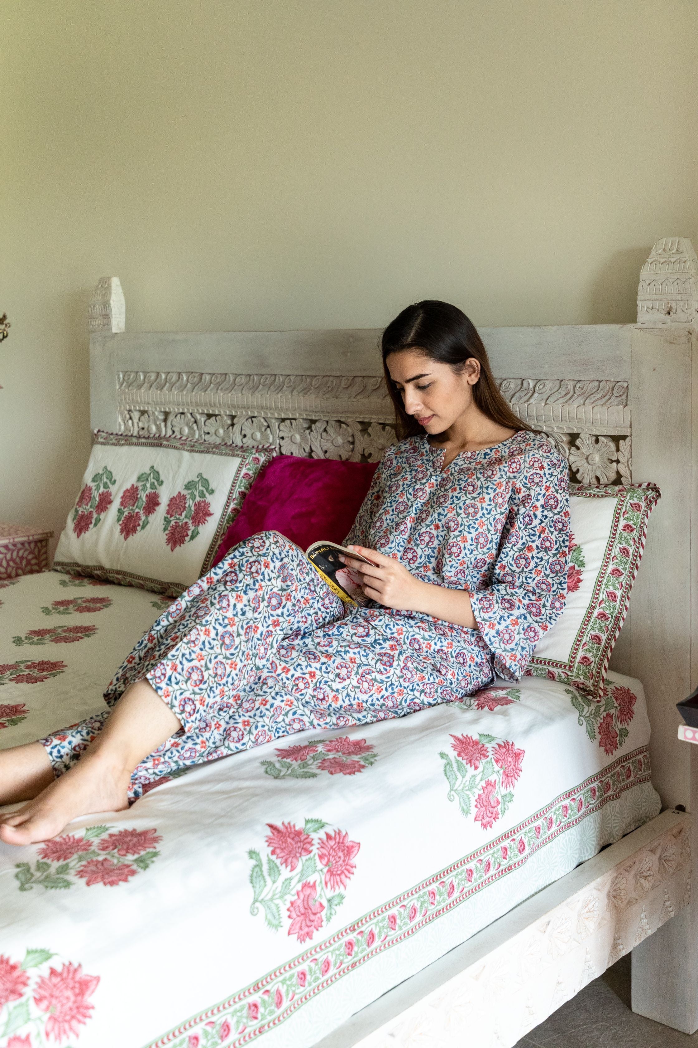 Teal & Rust Floral Loungewear Kurta and Pyjama