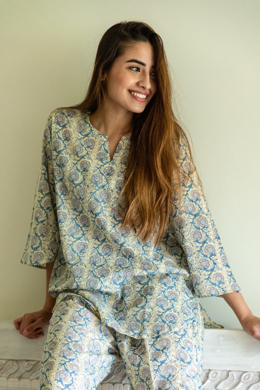 Yellow Floral Loungewear Kurta and Pyjama