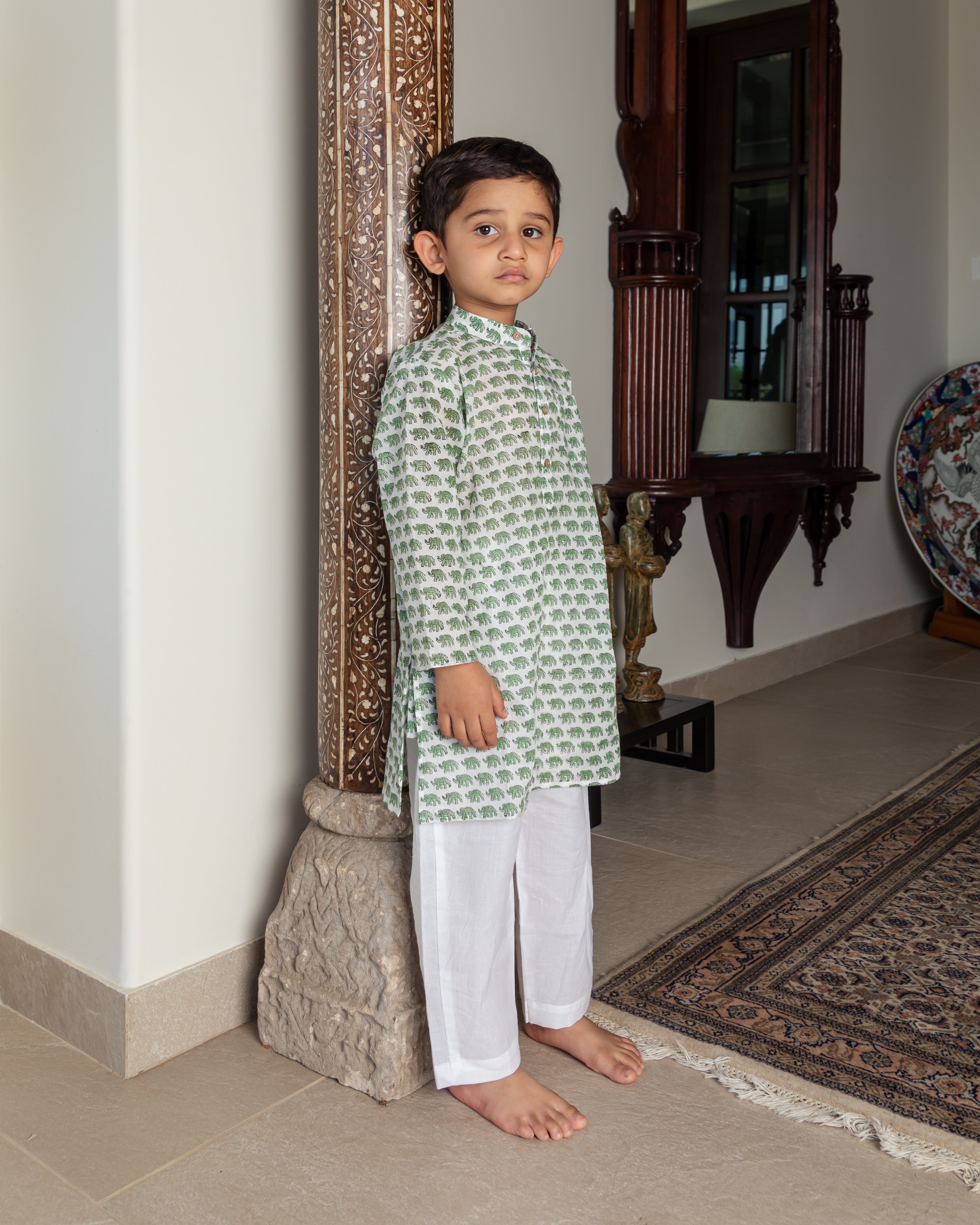 Elephant Hand Block Buti Print Kurta & Pajama Set