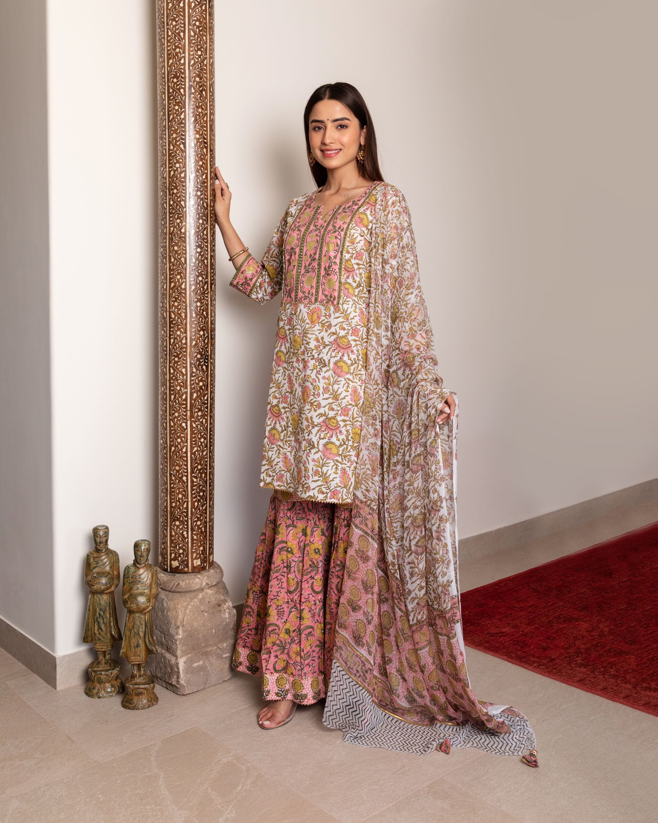 Ivory Floral Jaal Print Gharara Set