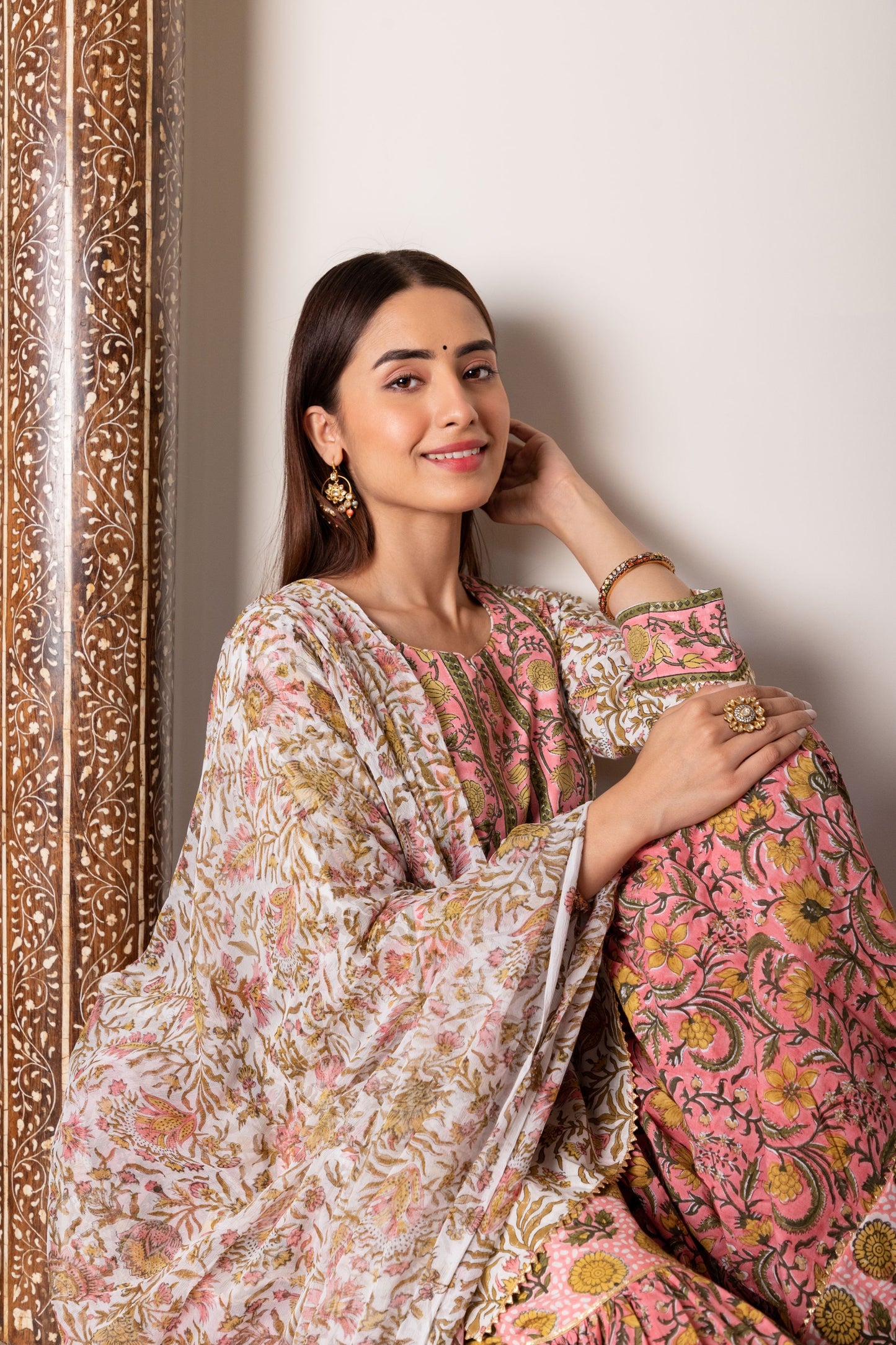 Ivory Floral Jaal Print Gharara Set