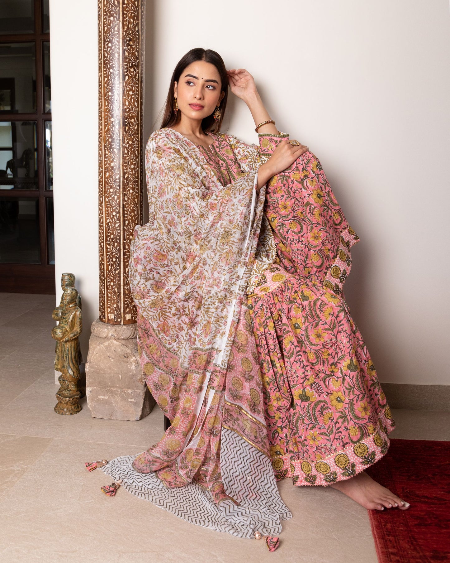 Ivory Floral Jaal Print Gharara Set