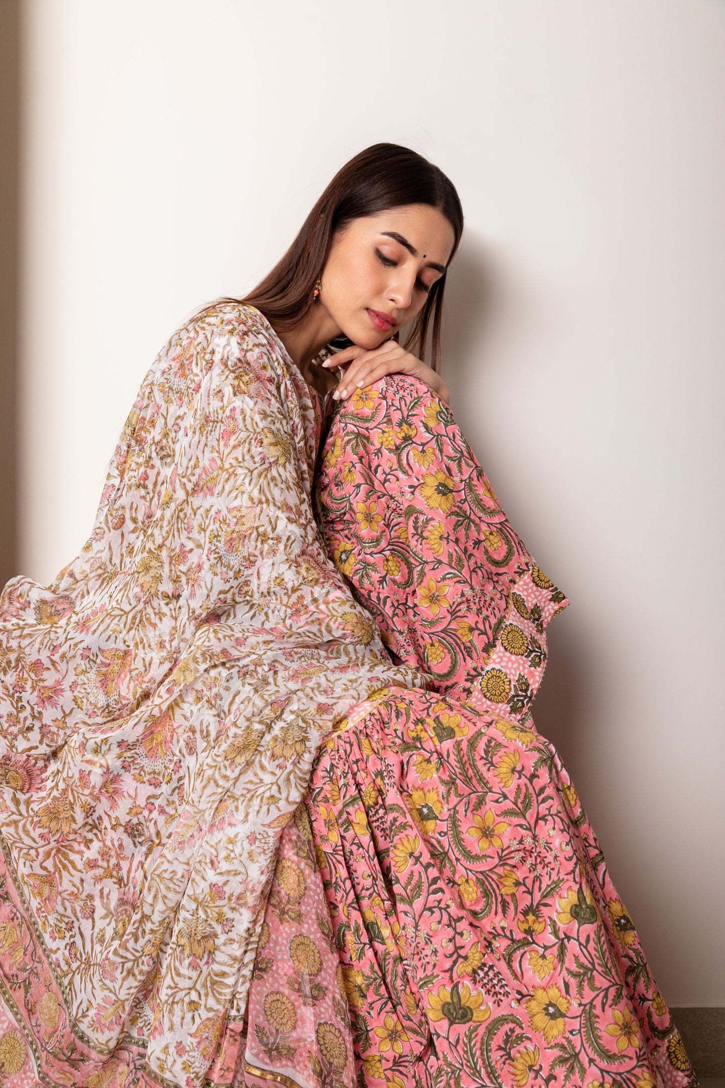Ivory Floral Jaal Print Gharara Set