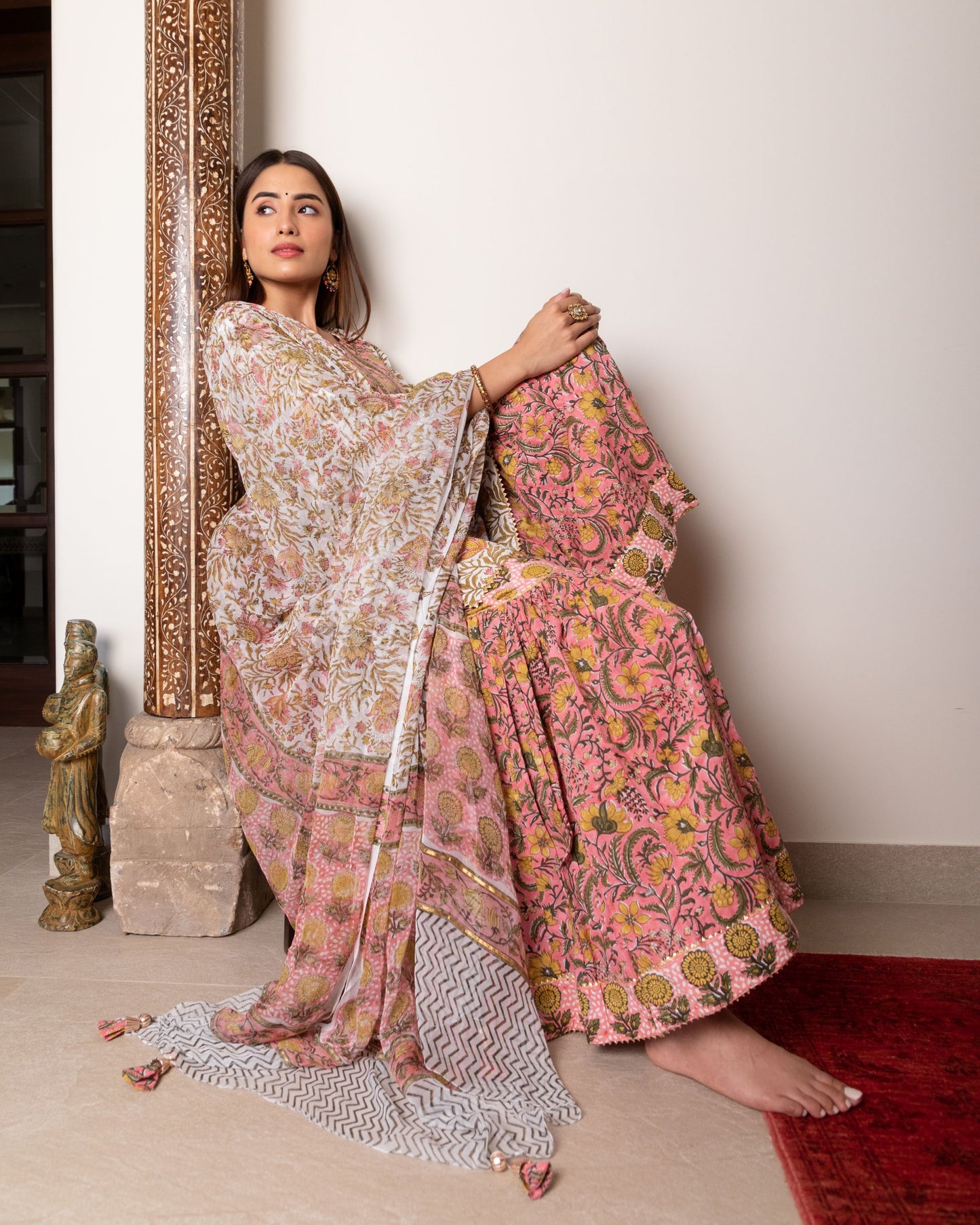 Ivory Floral Jaal Print Gharara Set