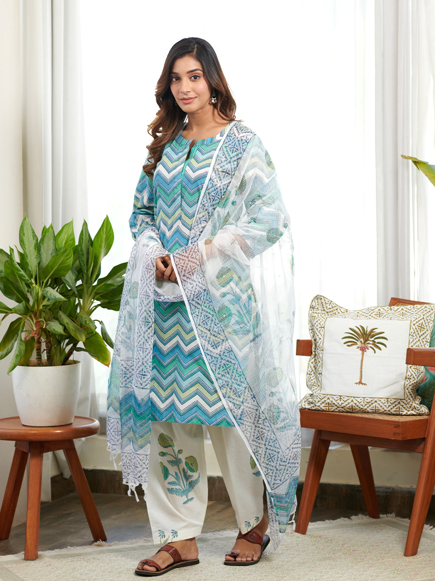 Roshni Zig Zag Block Print Kurta Set