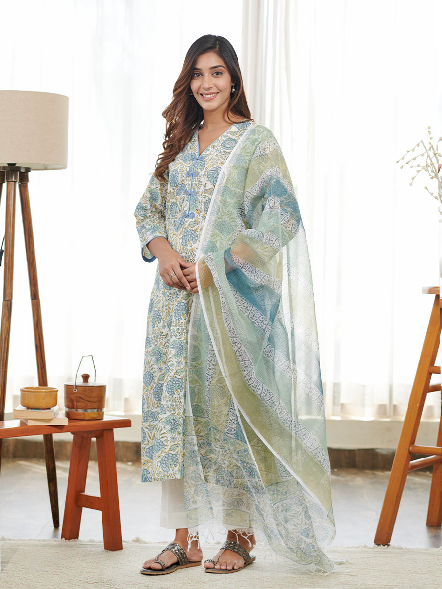 Vrindavan Sky Blue Spiral Kurta Set