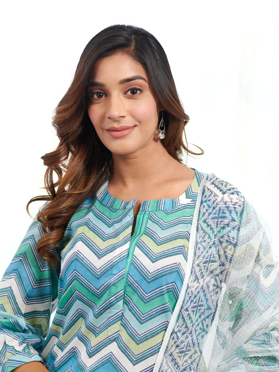 Roshni Zig Zag Block Print Kurta Set