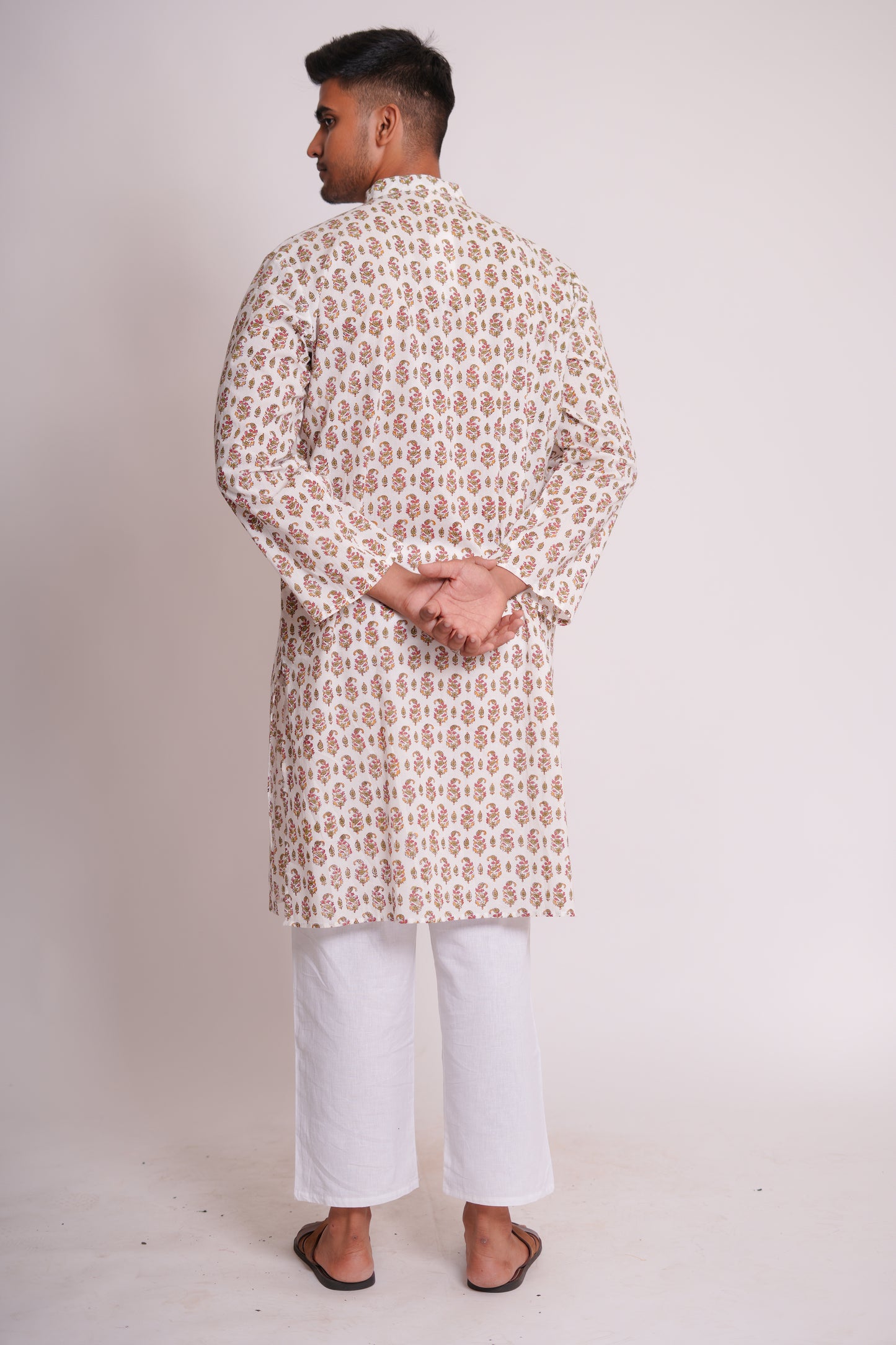 Red Gladiolus Hand Block Printed Buti Kurta Set