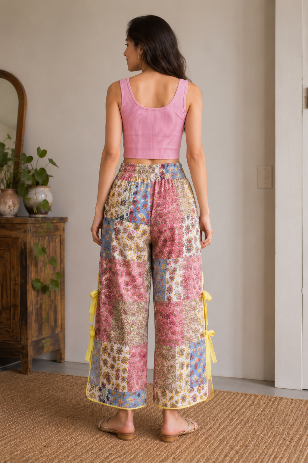 Patchwork Tie-Side Pants